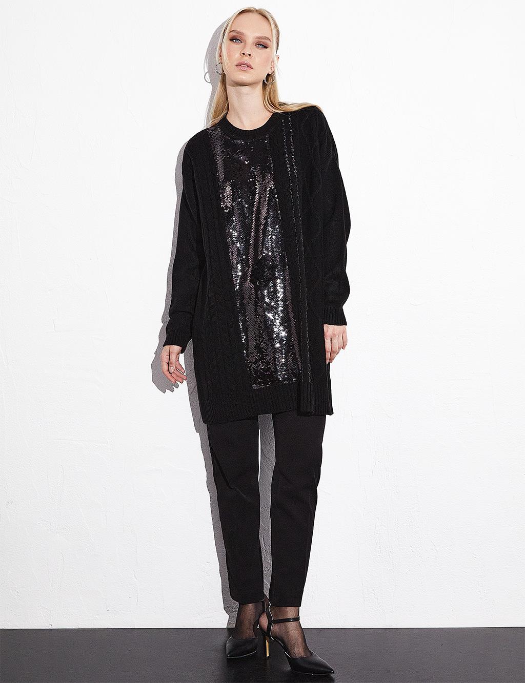 Sequined Knitwear Tunic Black