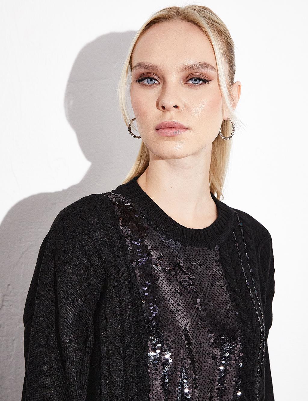 Sequined Knitwear Tunic Black