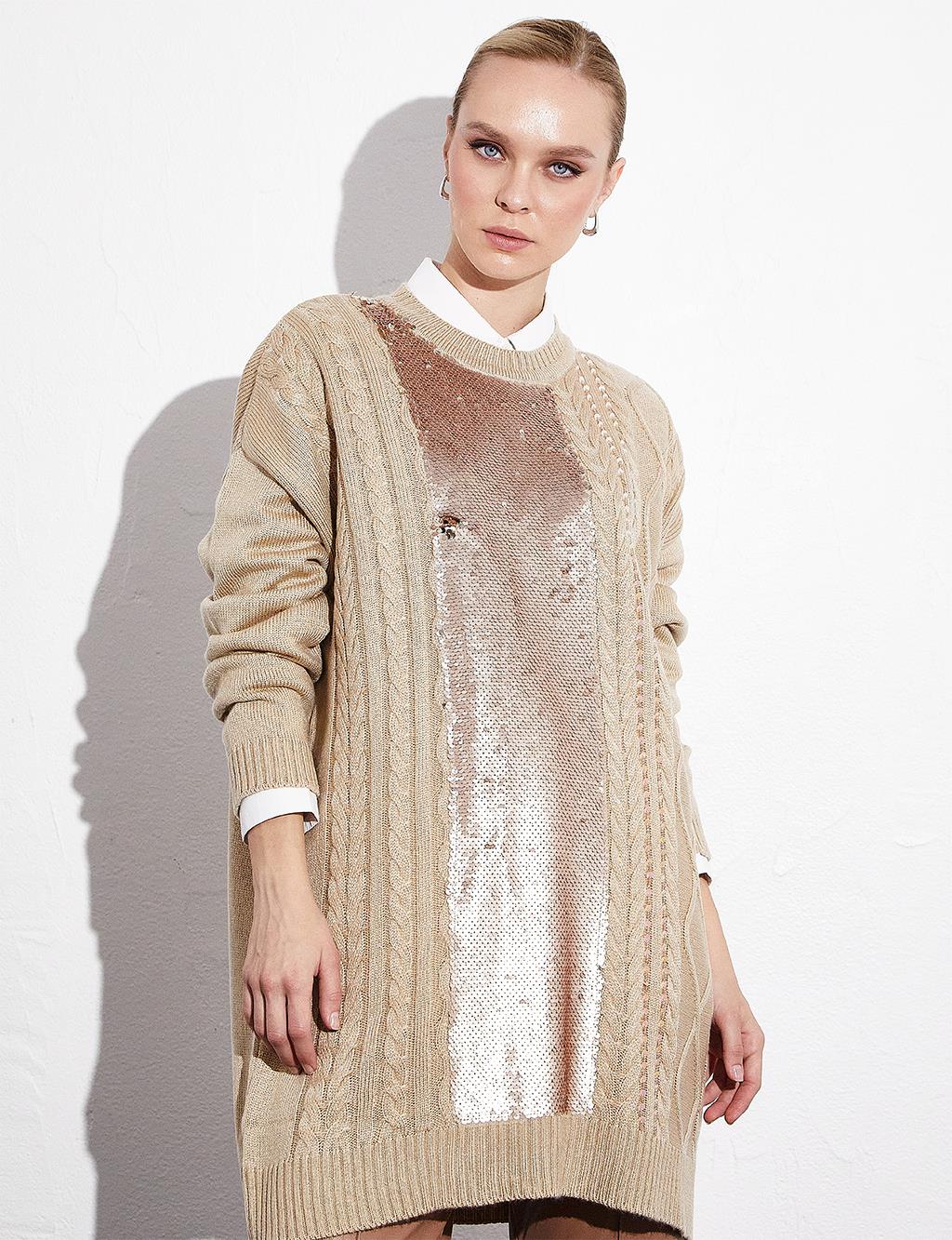 Sequined Knitwear Tunic Stone
