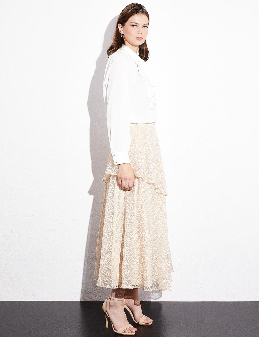 Asymmetric Layered Organza Skirt Cream