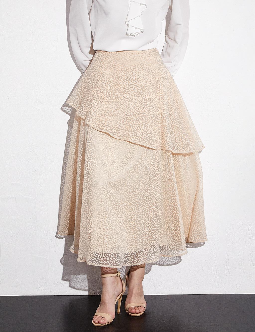 Asymmetric Layered Organza Skirt Cream