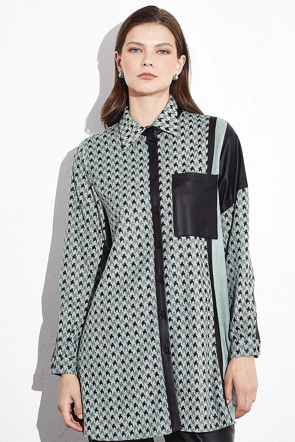 Garnished Goose Feet Pattern Tunic Ice Green