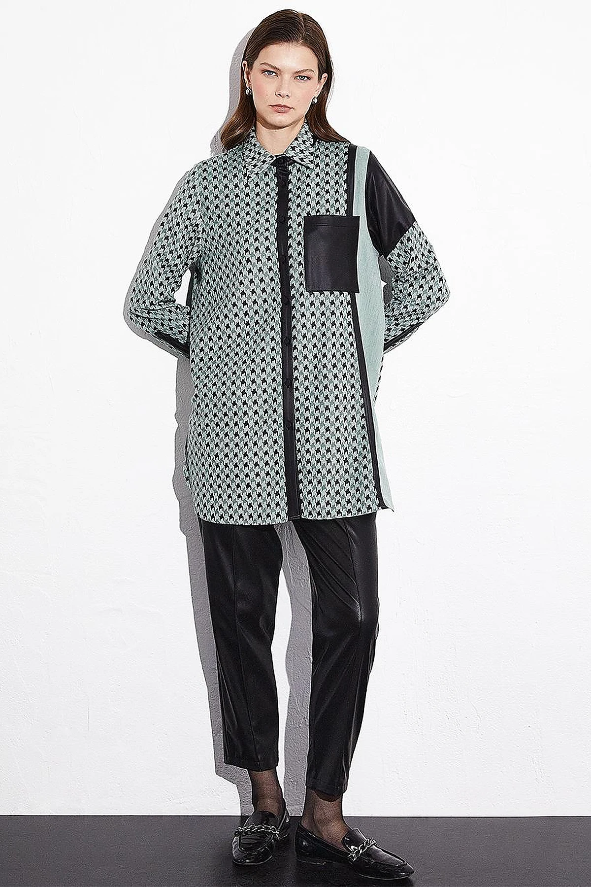 Garnished Goose Feet Pattern Tunic Ice Green