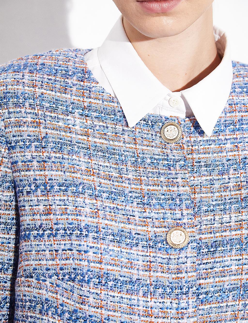 Buttoned Pocket Tweed Jacket Aviator Blue