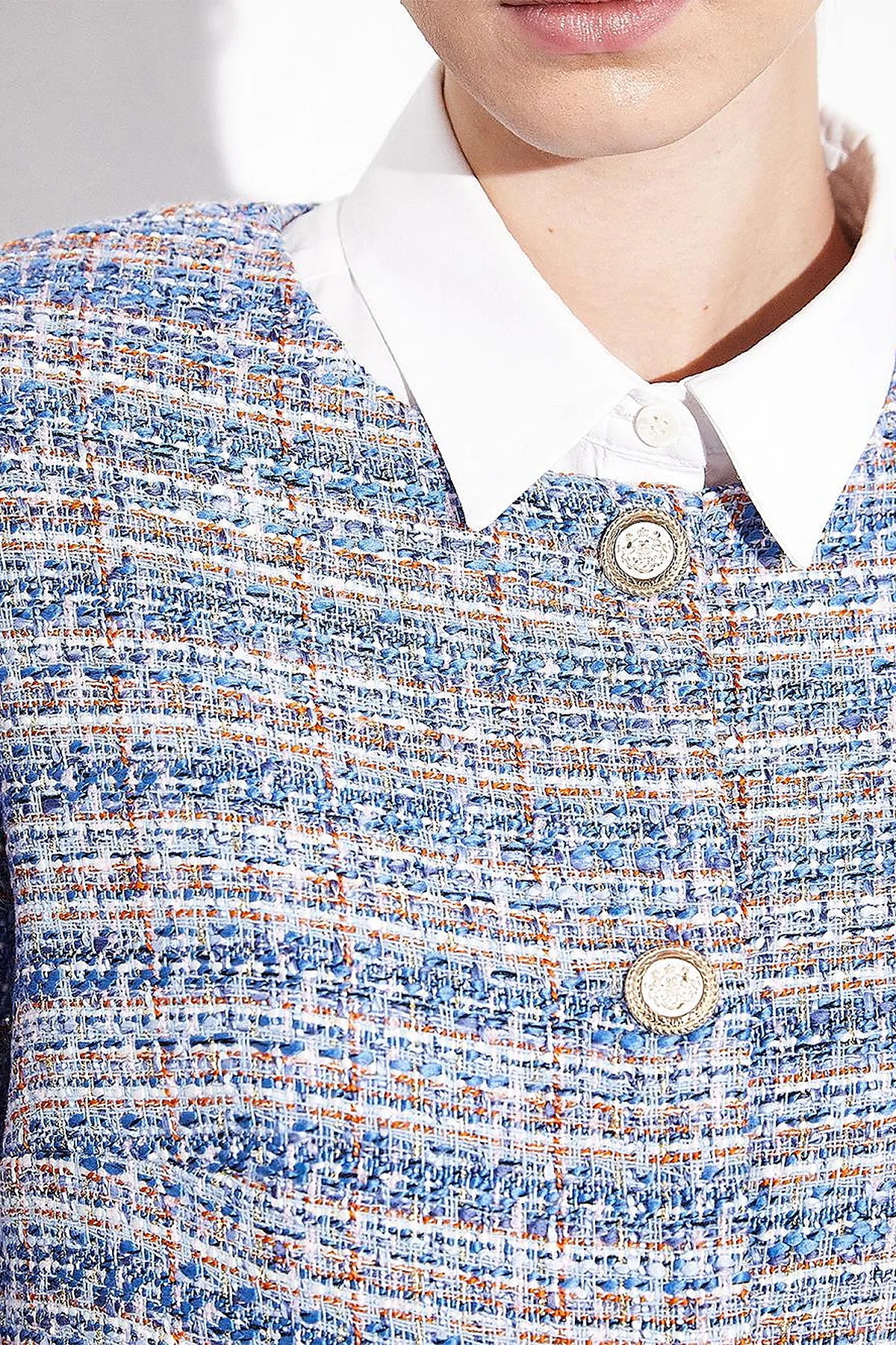 Buttoned Pocket Tweed Jacket Aviator Blue