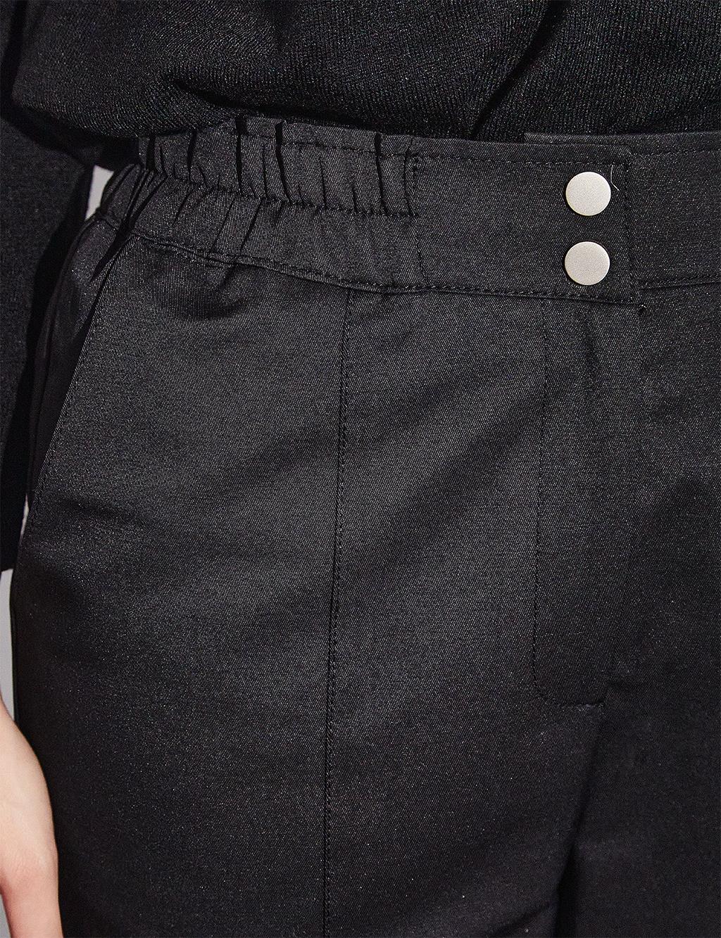 Bel Lastikli Bilekleri Fermuarlı Pantolon Siyah