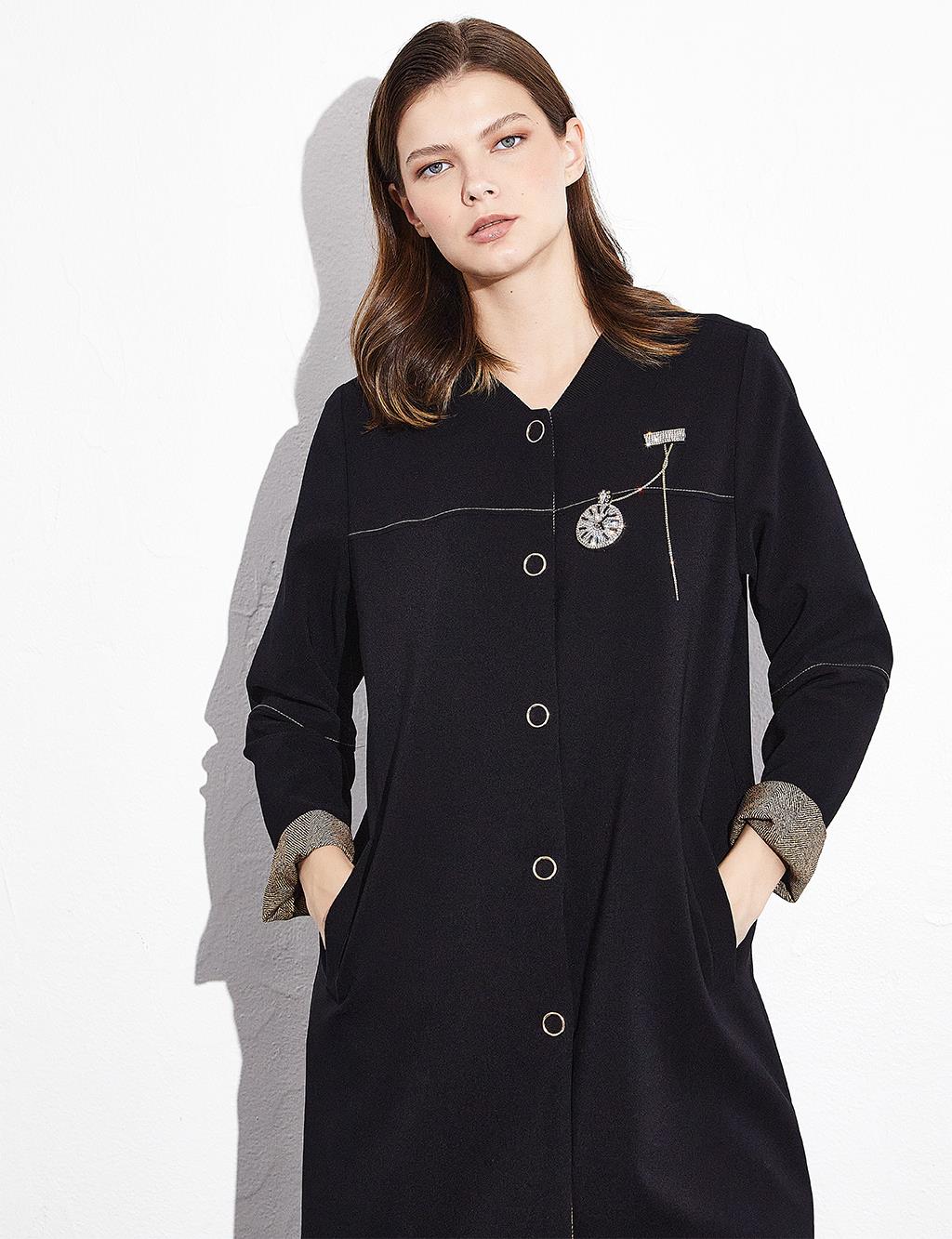 College Collar Beaded Embroidered Jacket Black