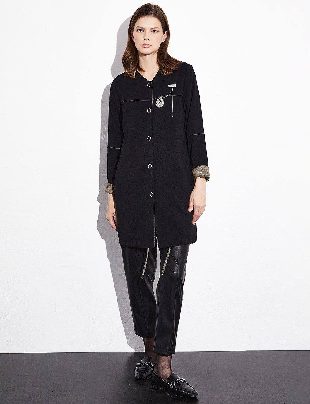 College Collar Beaded Embroidered Jacket Black