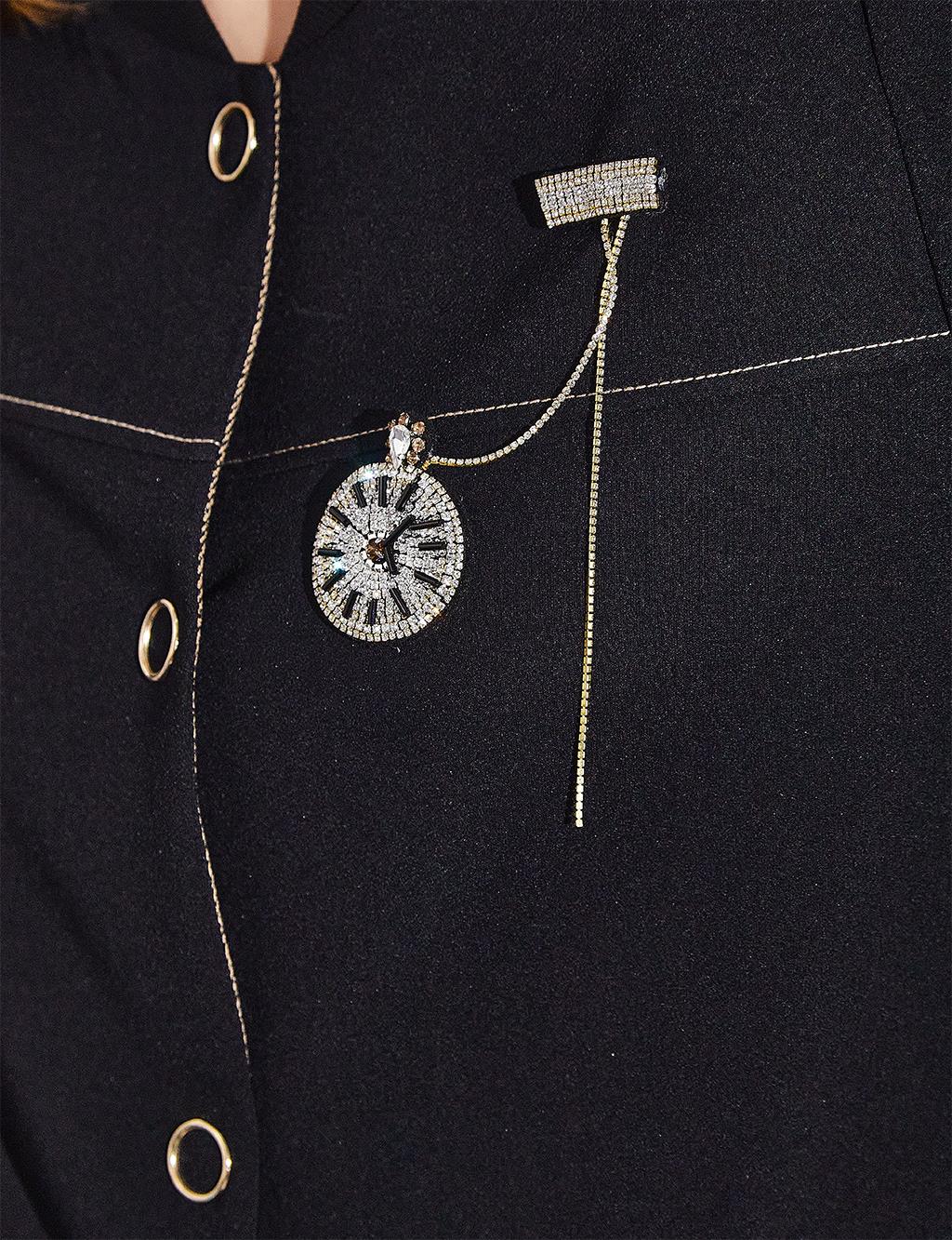 College Collar Beaded Embroidered Jacket Black