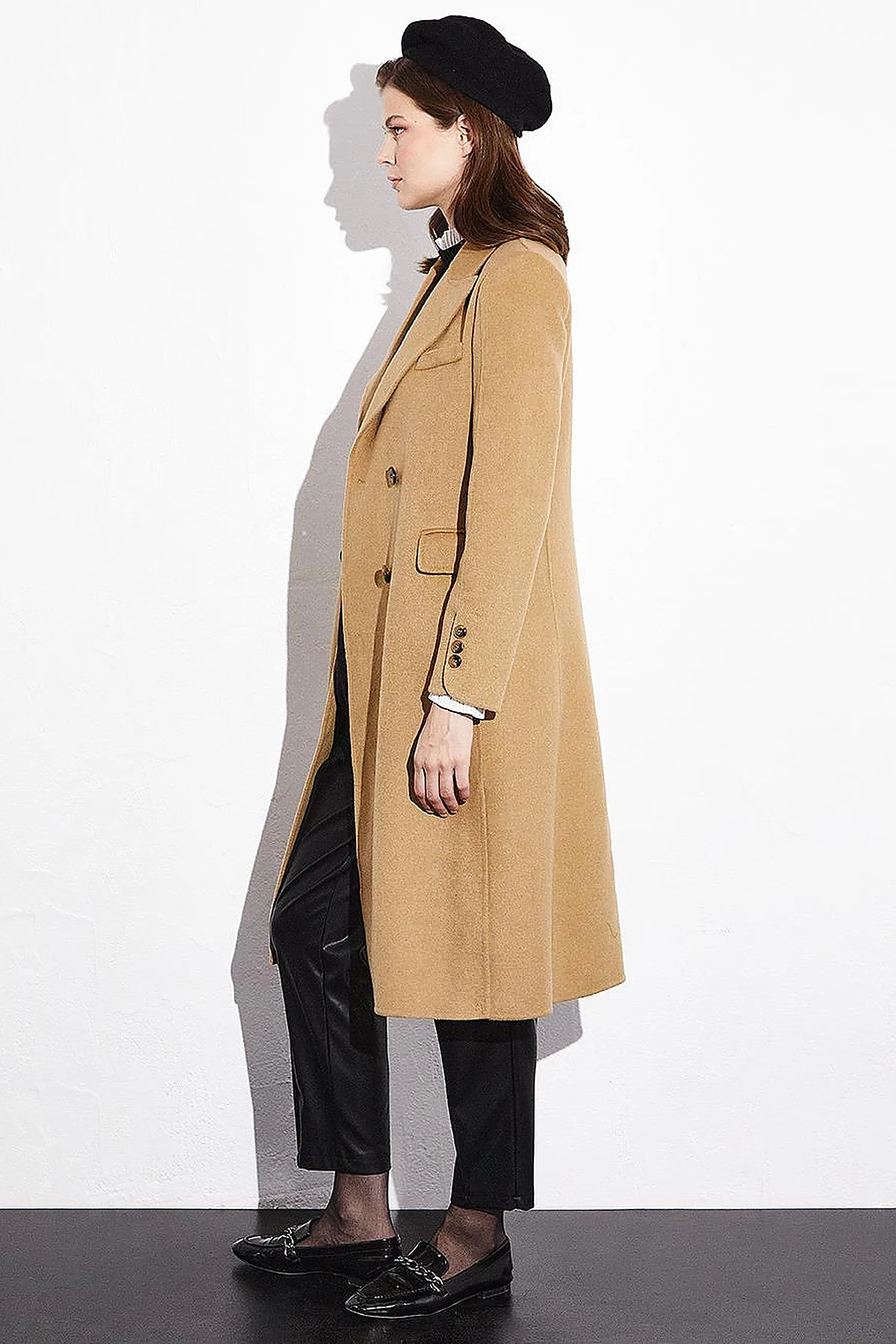 Premium Wool Double-Button Coat Camel