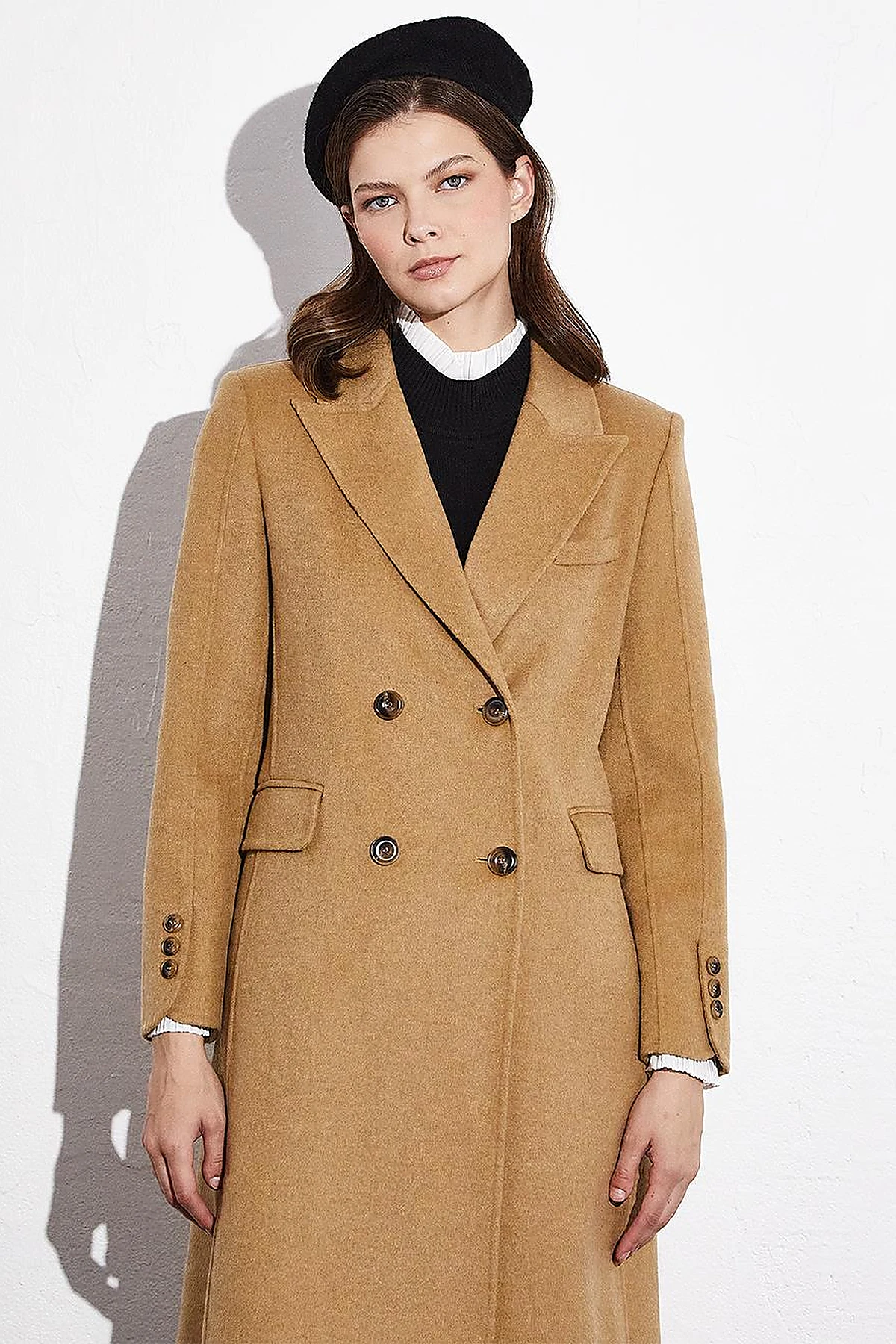 Premium Wool Double-Button Coat Camel