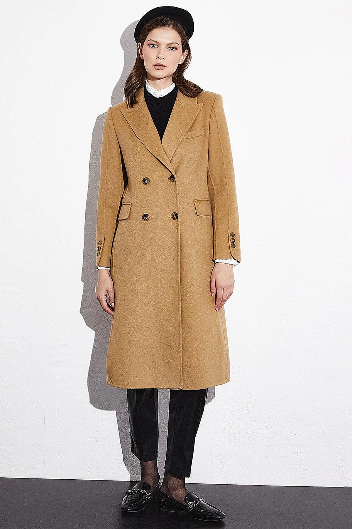Premium Wool Double-Button Coat Camel