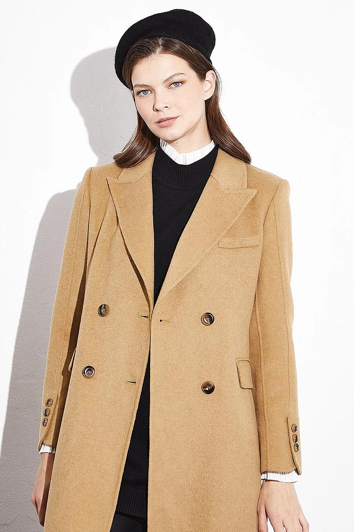 Premium Wool Double-Button Coat Camel