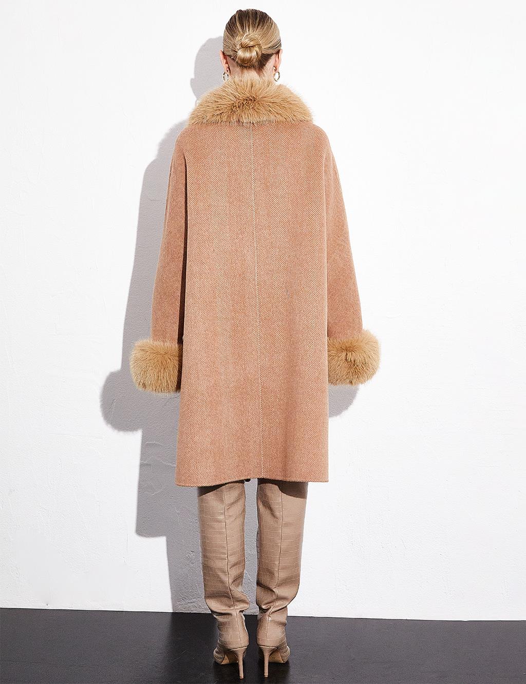 Premium Alpaca Wool Faux Fur Coat Camel