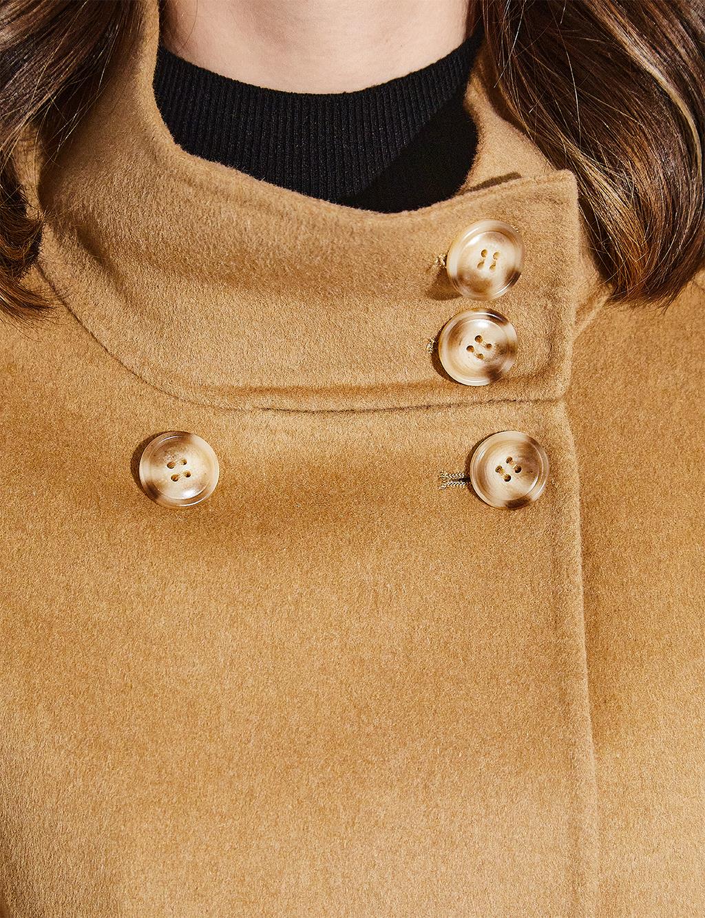 Premium Stand Collar Double Breasted Belted Cashmere Coat Camel