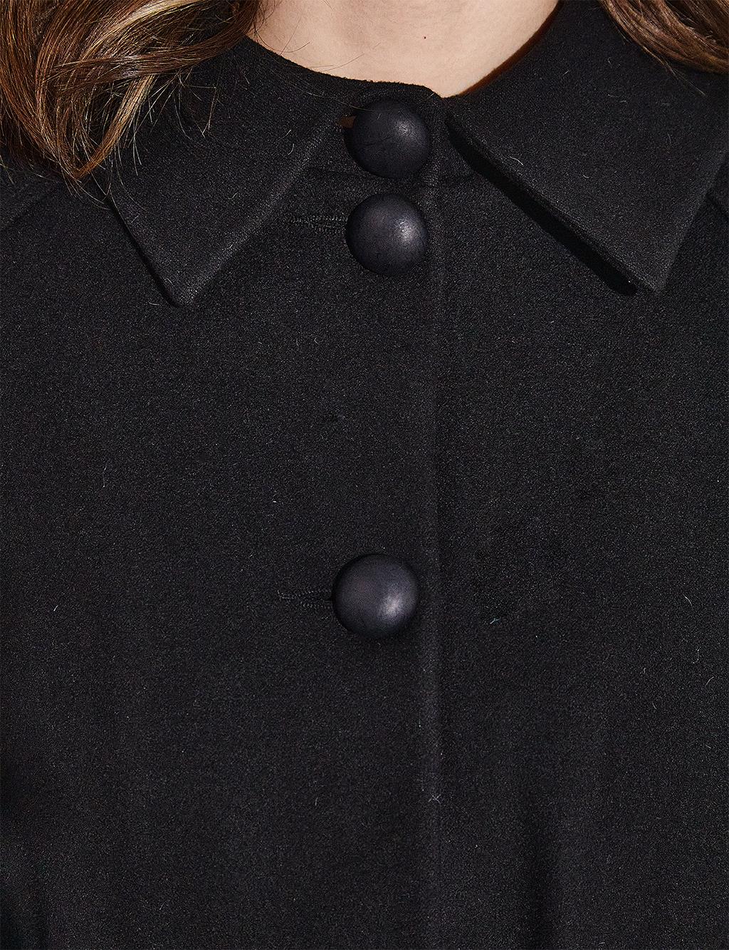 Belted Raglan Sleeve Stash Coat Black