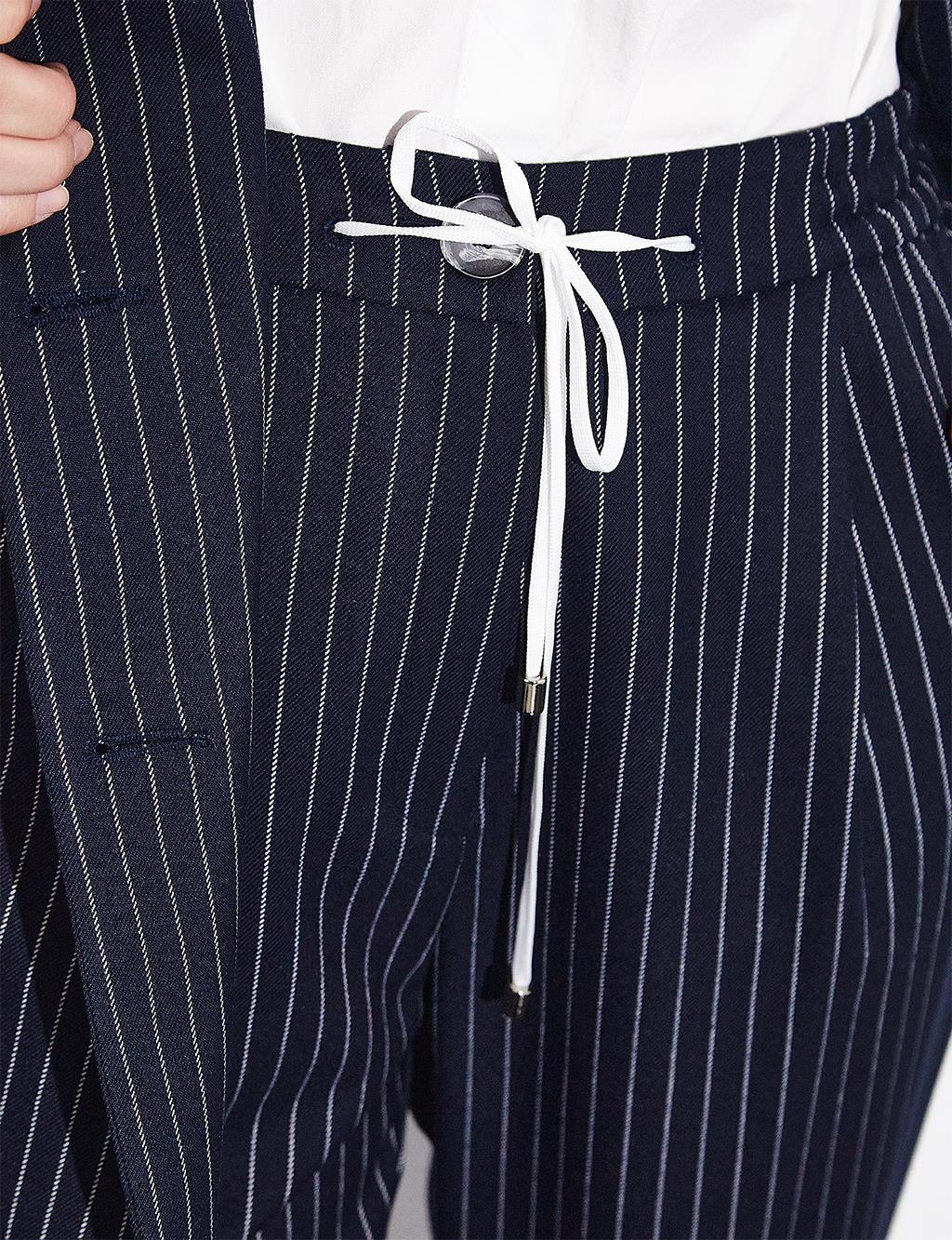 Striped Men's Collar Double Suit Navy Blue