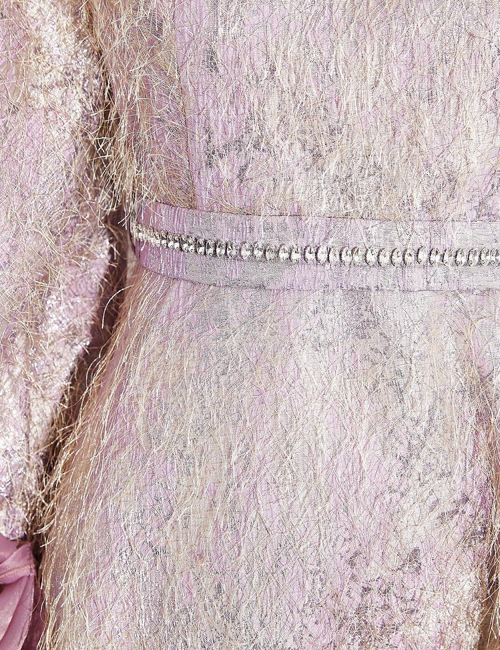 Jacquard Tassel Balloon Sleeve Dress Lilac