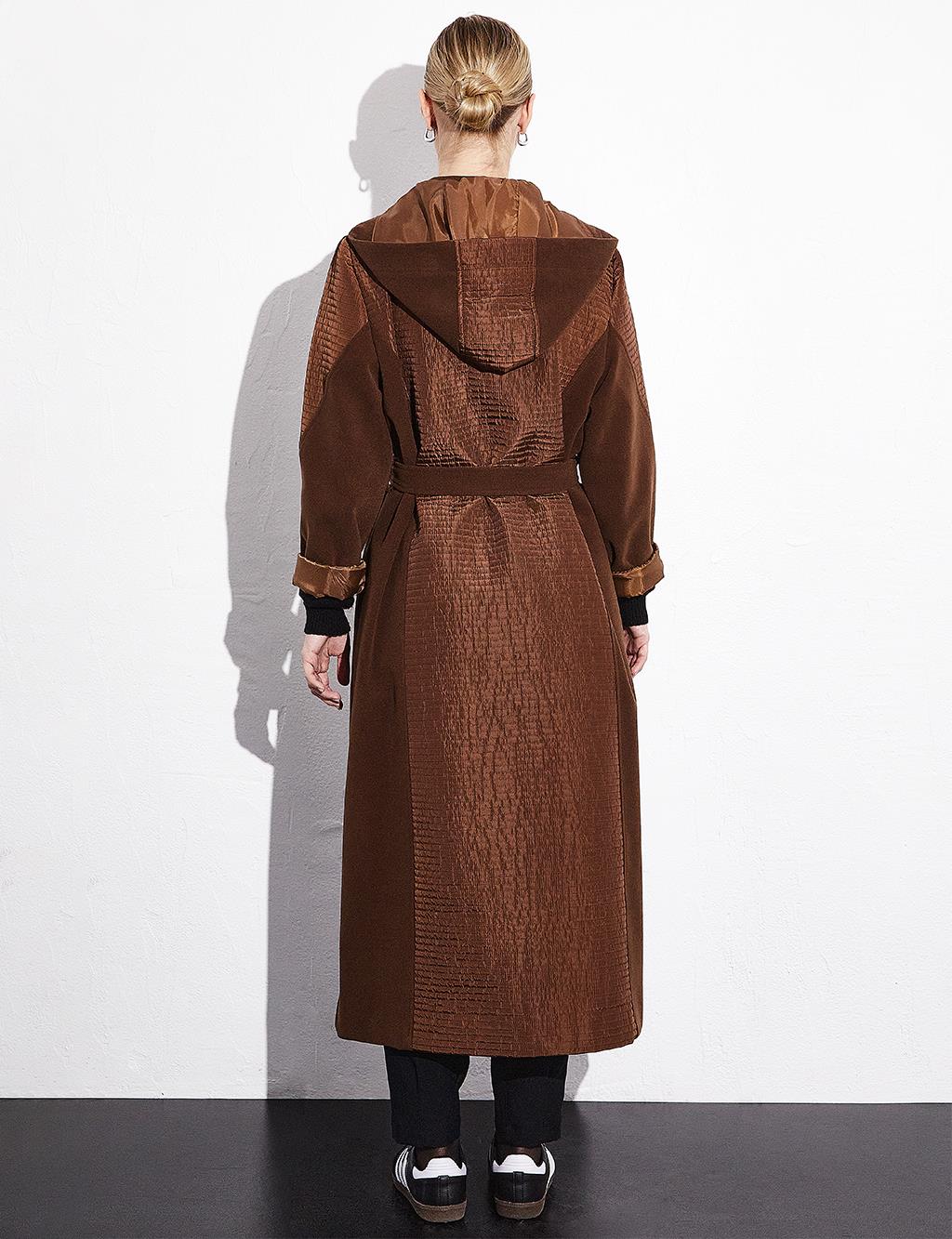 Removable Hooded Zippered Coat Dark Brown