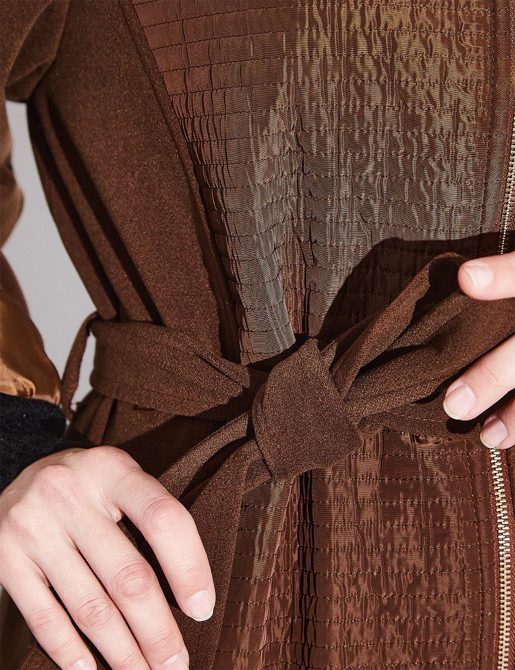 Removable Hooded Zippered Coat Dark Brown