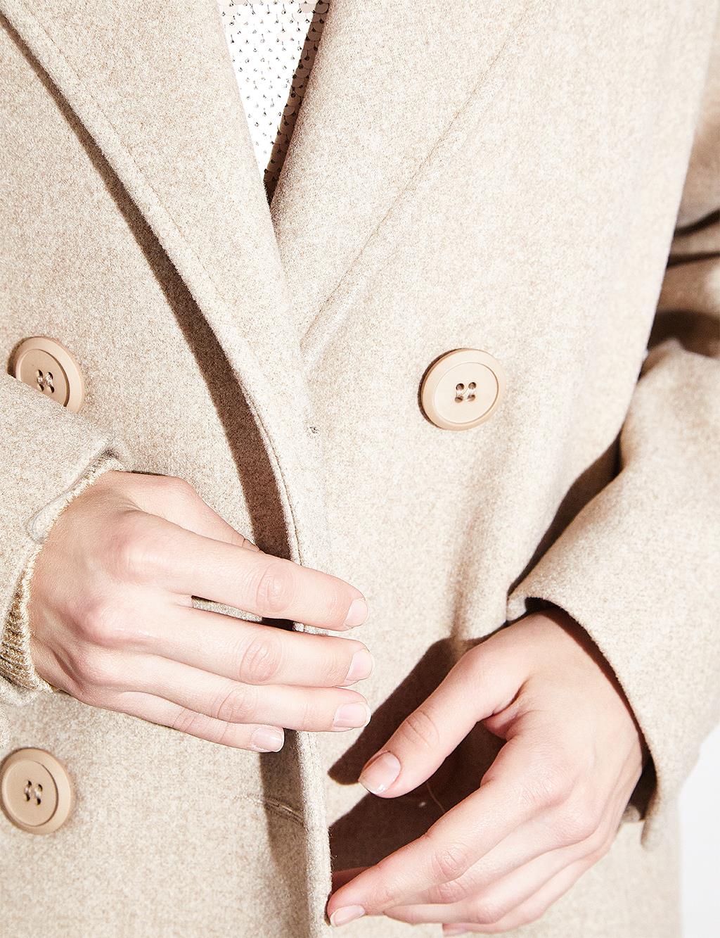 Men's Collar Double Breasted Buttoned Cashmere Coat Light Beige