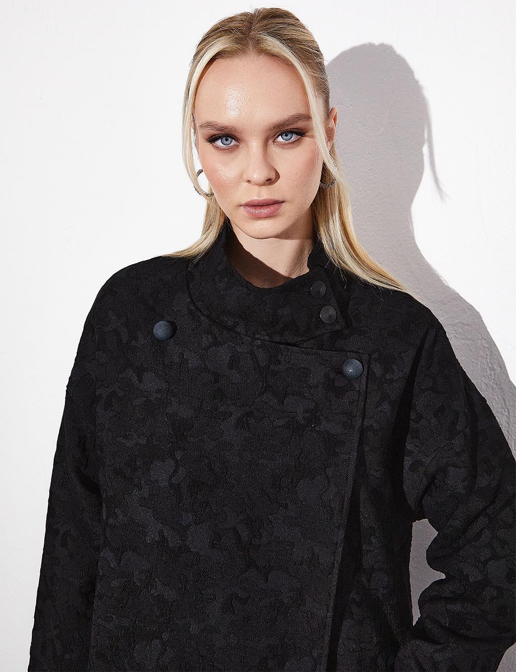 Textured Stand Collar Cap Black