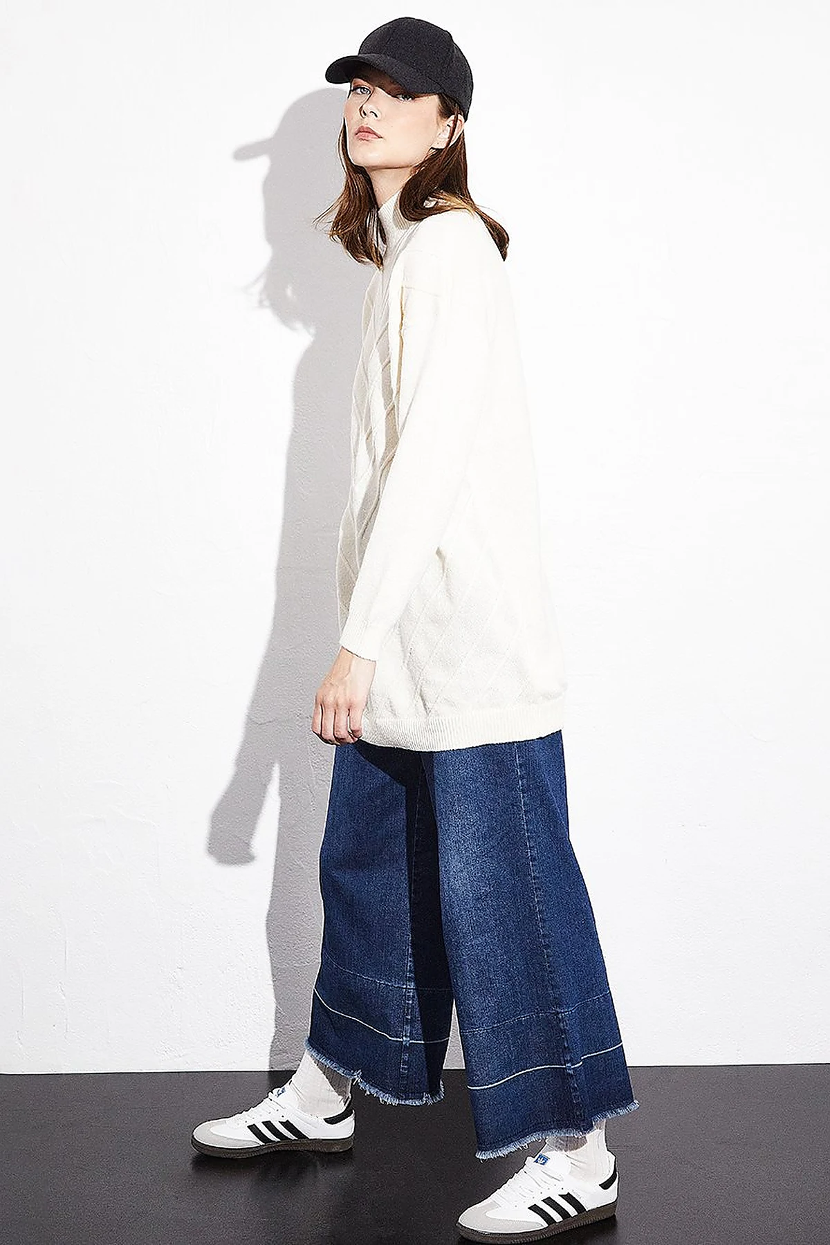 Exclusive Fisherman's Collar Textured Knit Tunic Cream