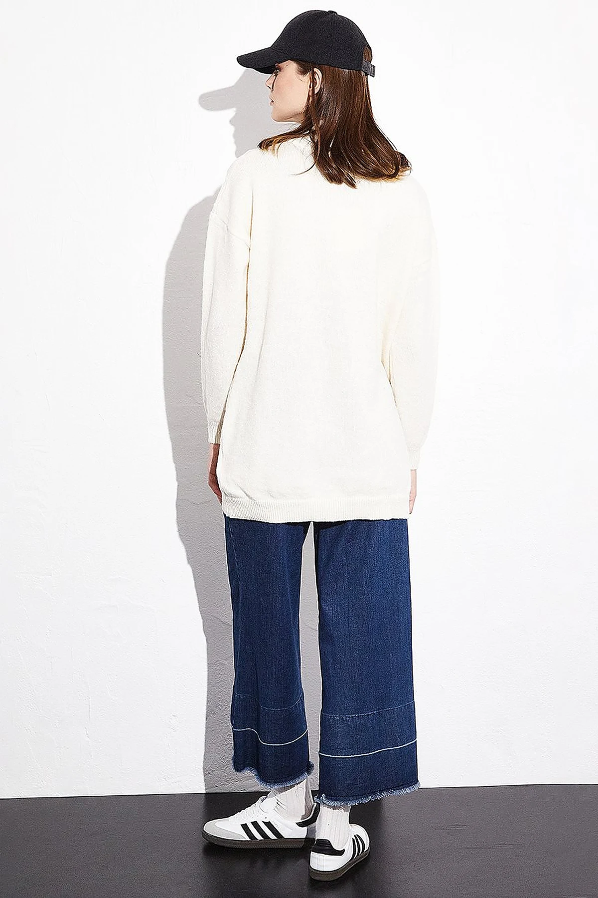 Exclusive Fisherman's Collar Textured Knit Tunic Cream