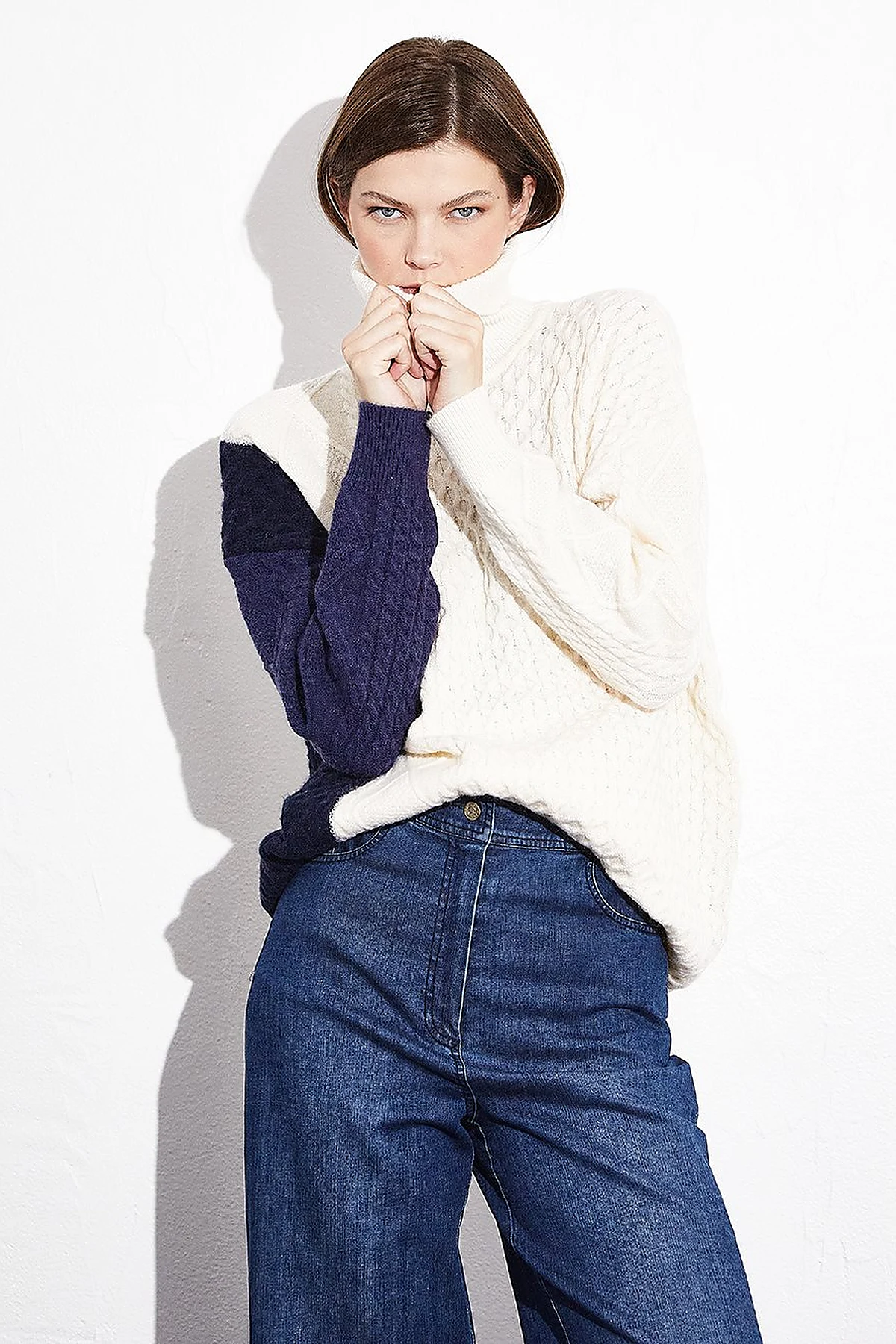 Exclusive Knitted Design Colorful Knitwear Tunic Navy Blue