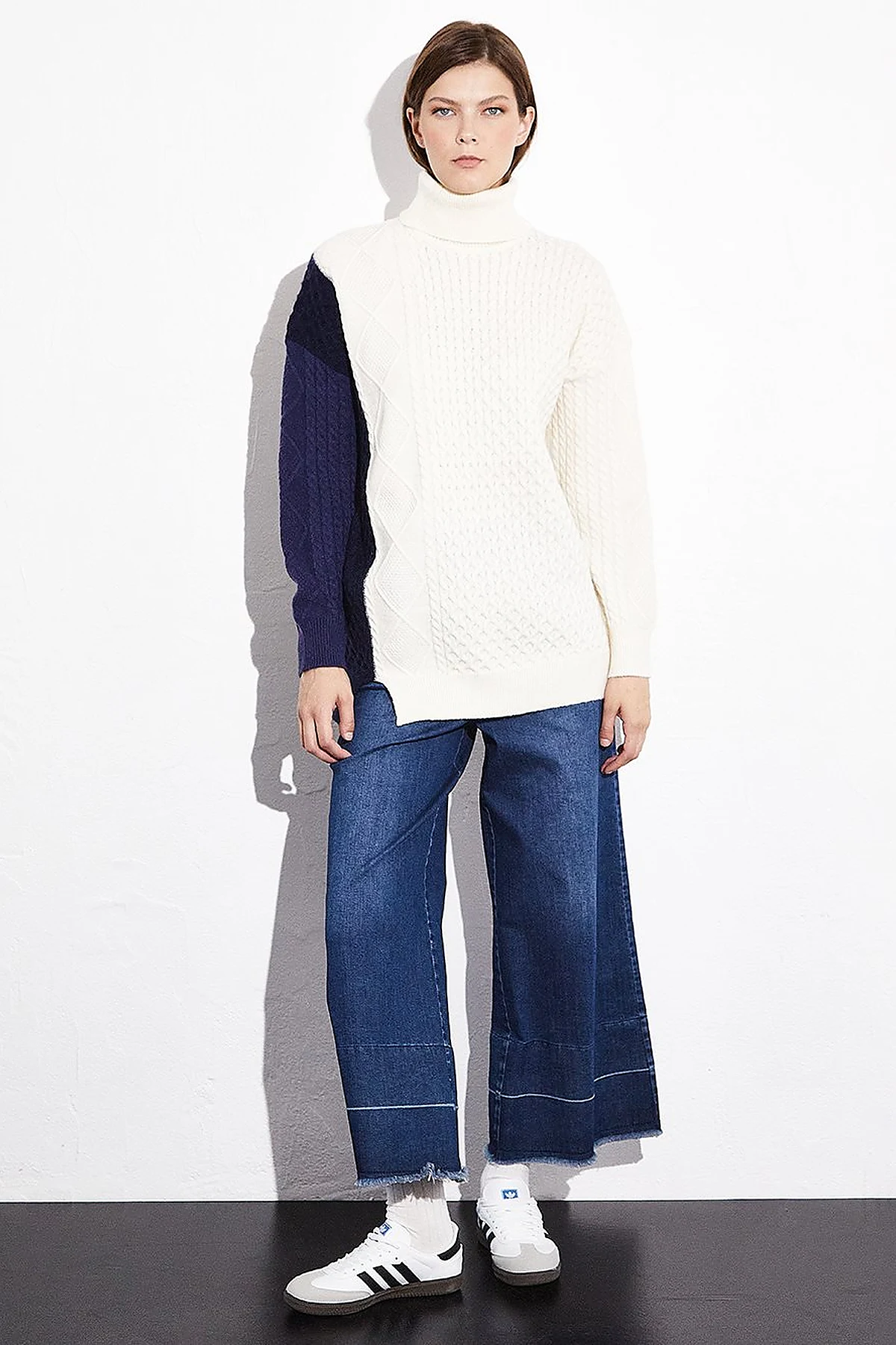 Exclusive Knitted Design Colorful Knitwear Tunic Navy Blue