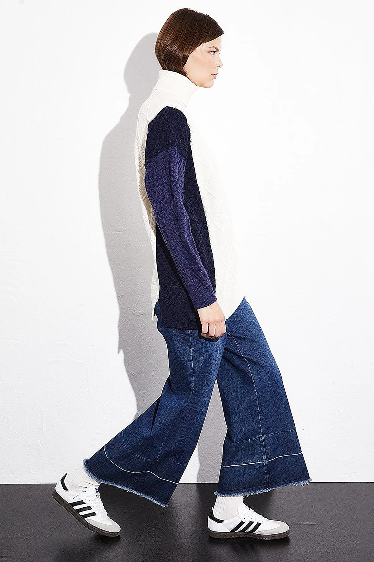 Exclusive Knitted Design Colorful Knitwear Tunic Navy Blue