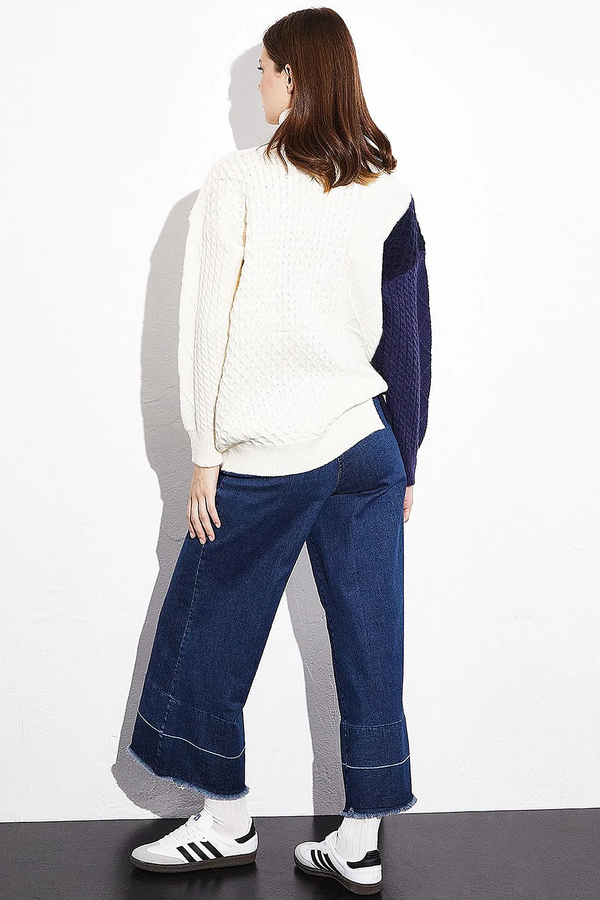 Exclusive Knitted Design Colorful Knitwear Tunic Navy Blue