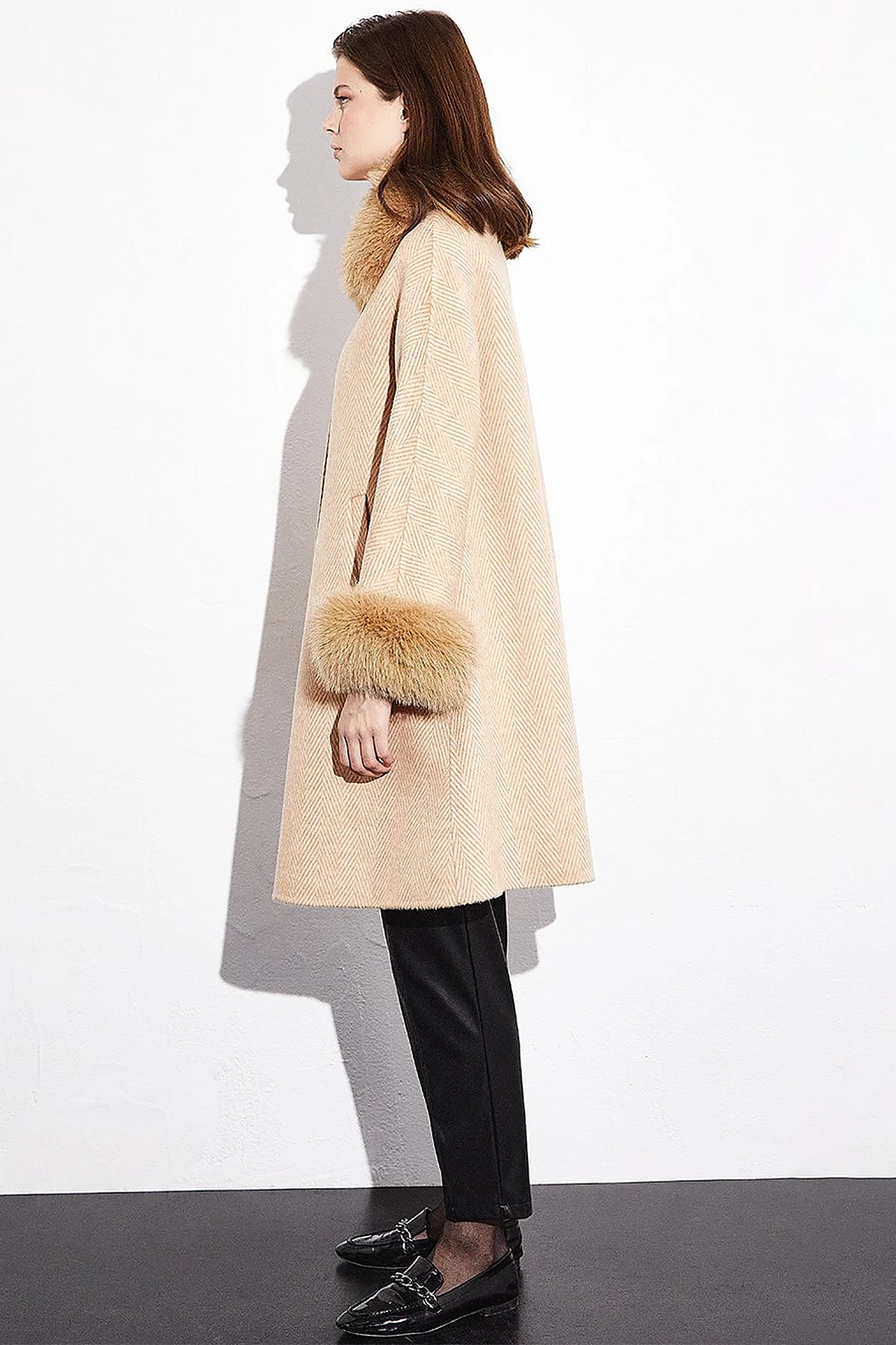 Premium Wool Striped Coat Light Camel