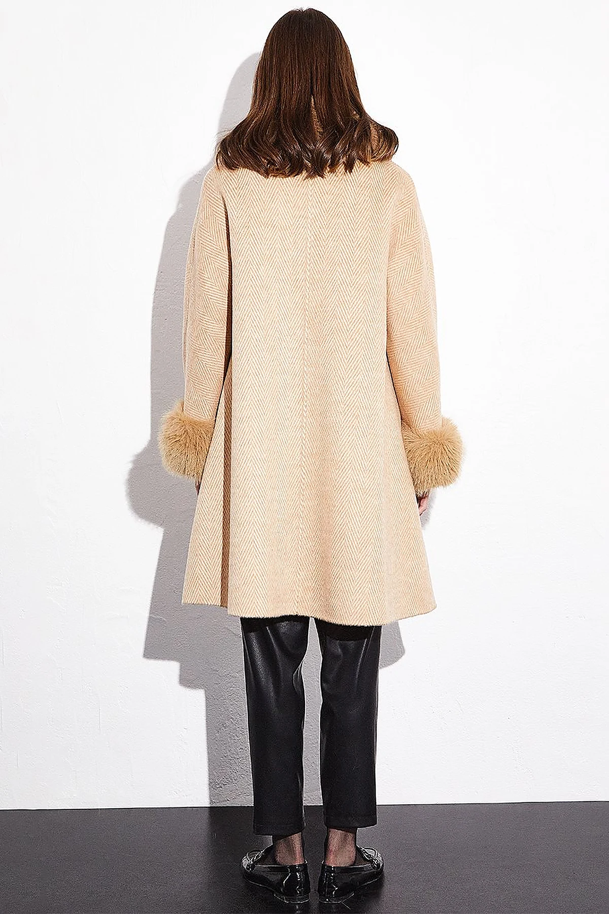 Premium Wool Striped Coat Light Camel