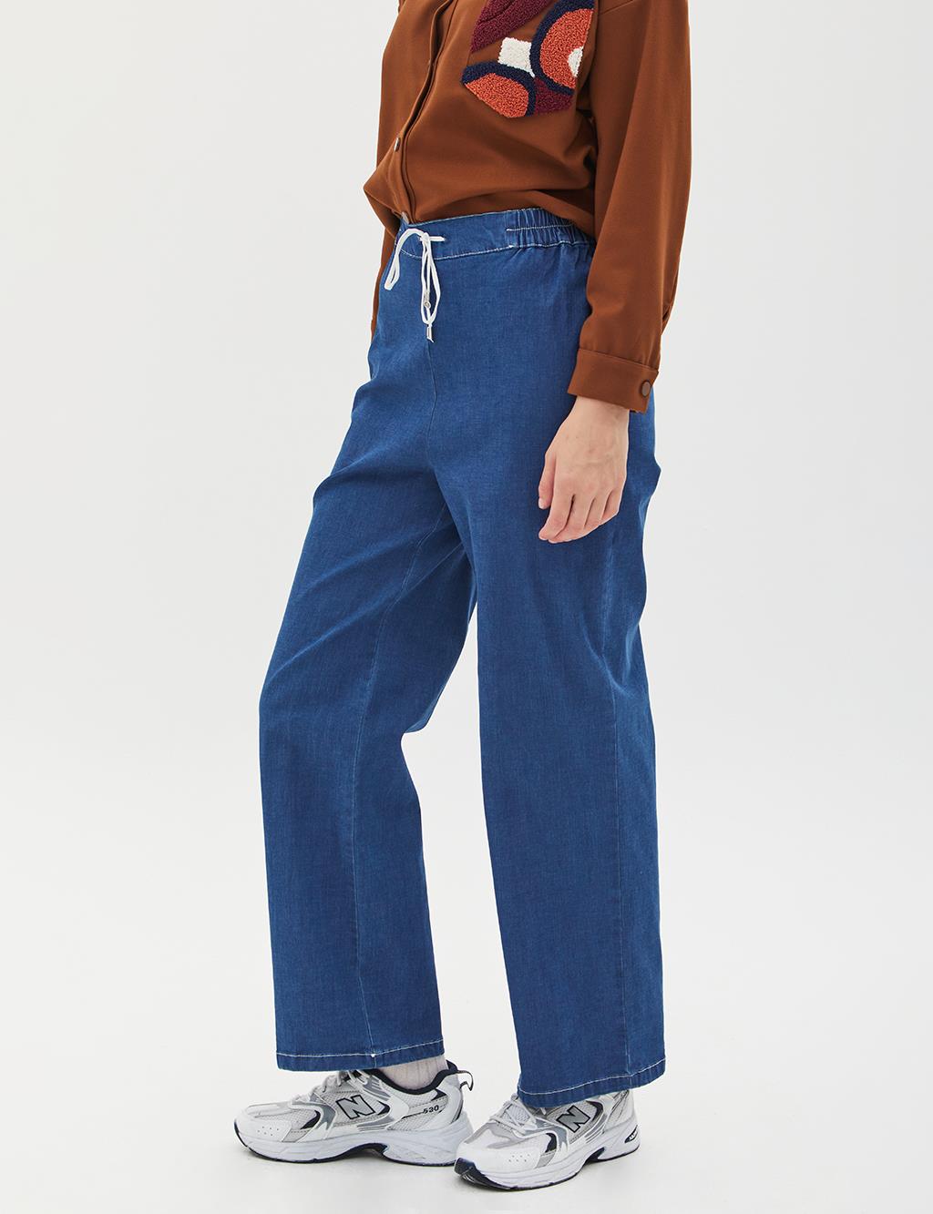 Piping Denim Trousers Navy Blue
