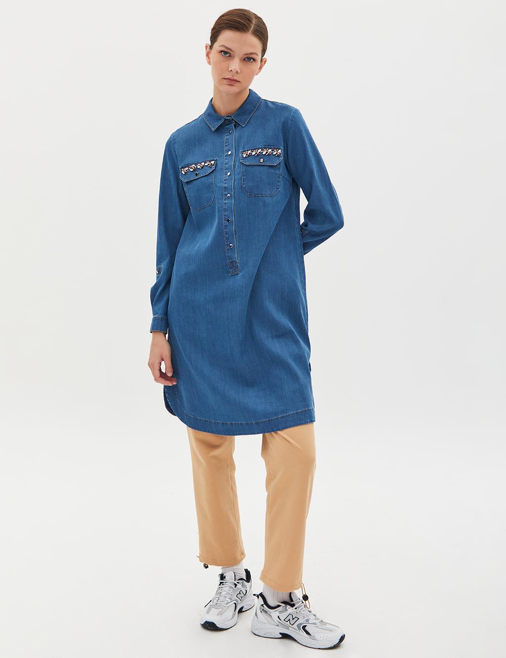 Stoned Pocket Cover Tensel Tunic Indigo