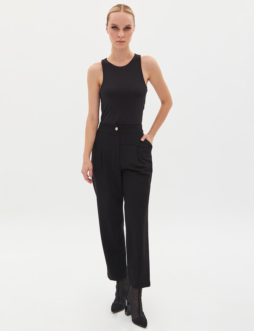 High Waist Ironed Trousers Black