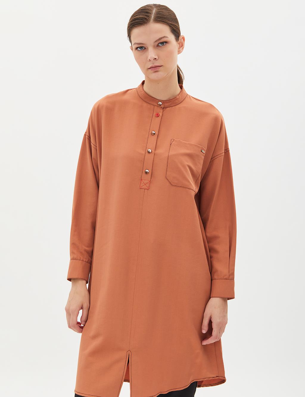 Contrast Stitched Pocket Tunic Orange