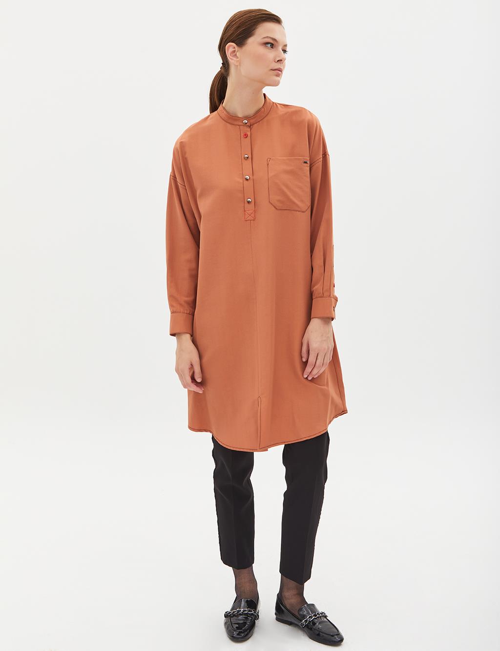 Contrast Stitched Pocket Tunic Orange