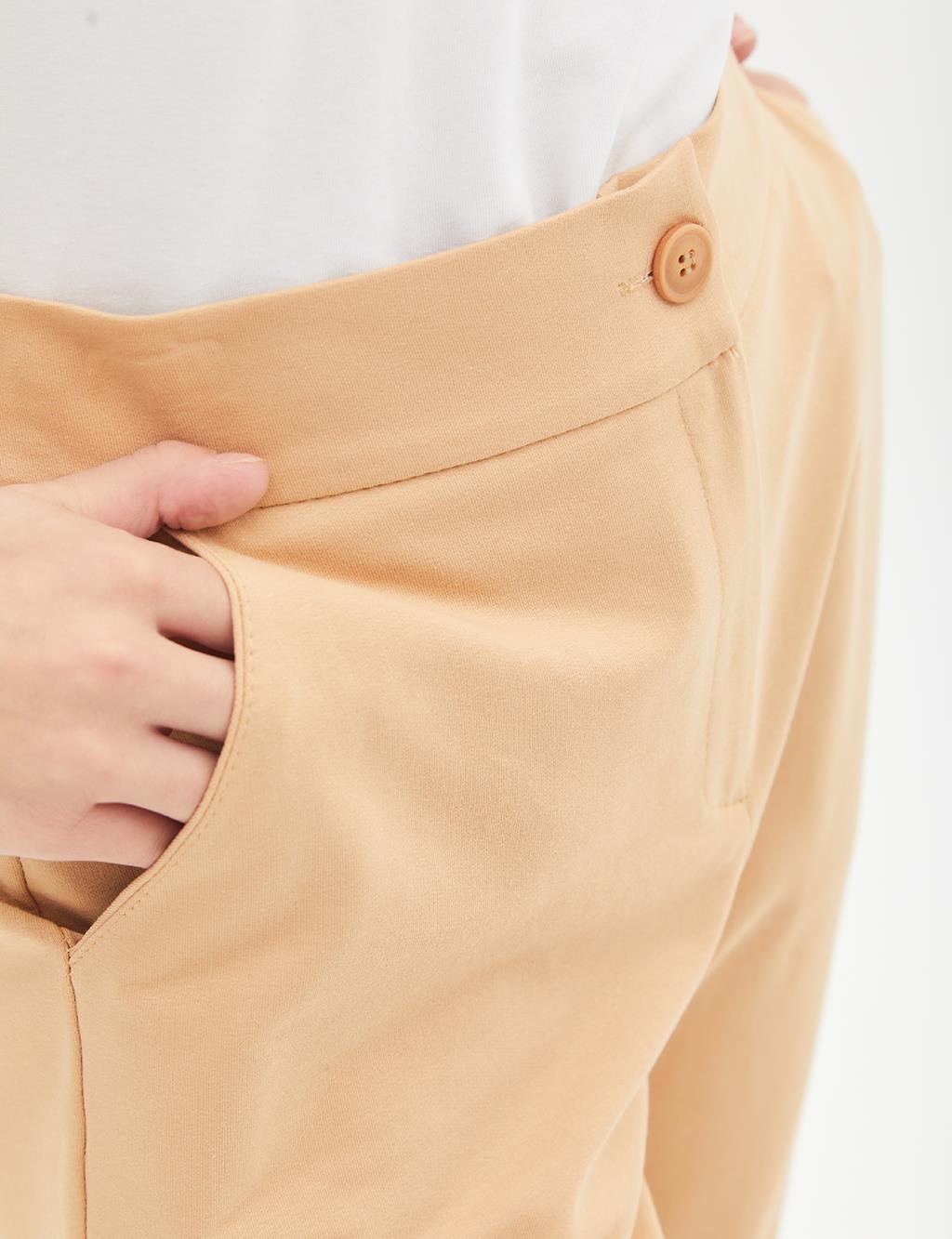 Elastic Drawstring Trousers Beige