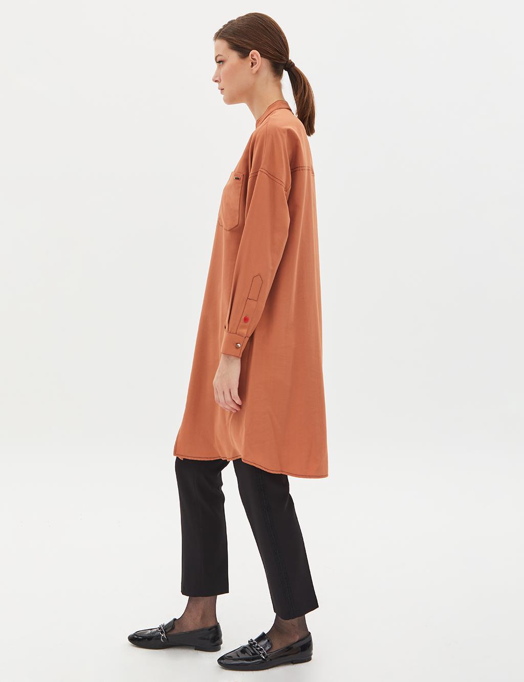 Contrast Stitched Pocket Tunic Orange