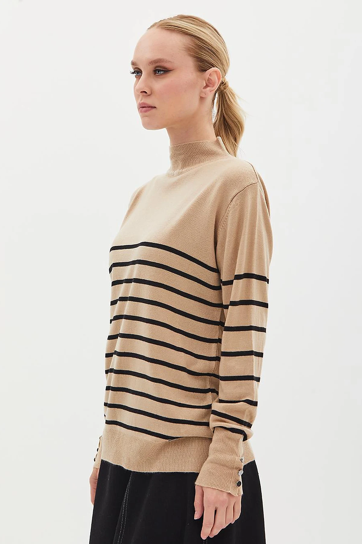 Turtleneck Striped Knitwear Sweater Stone Optical White