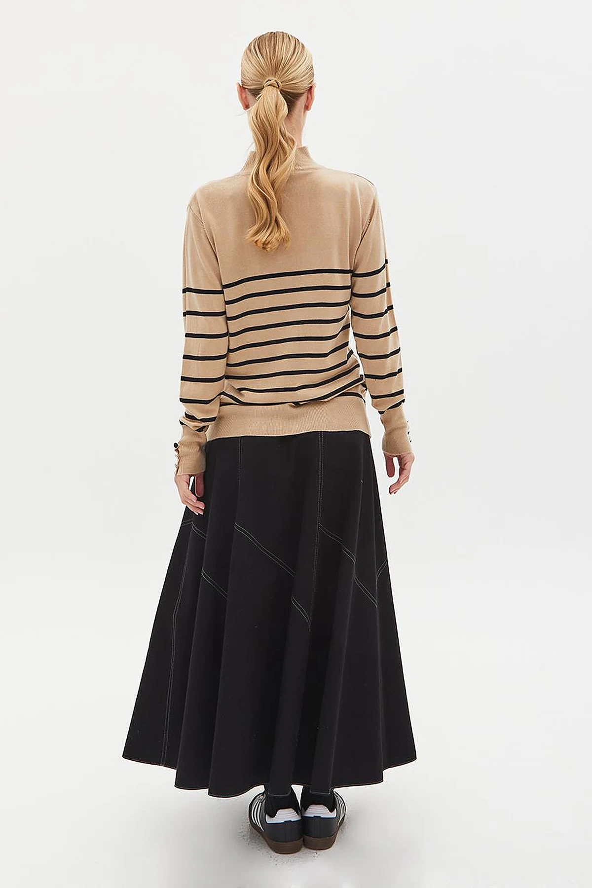 Turtleneck Striped Knitwear Sweater Stone Optical White