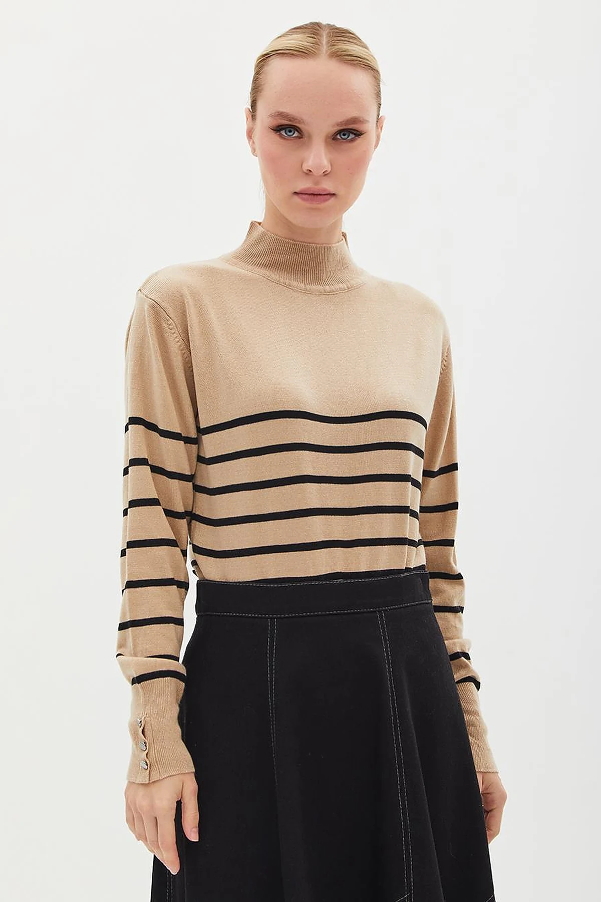 Turtleneck Striped Knitwear Sweater Stone Optical White