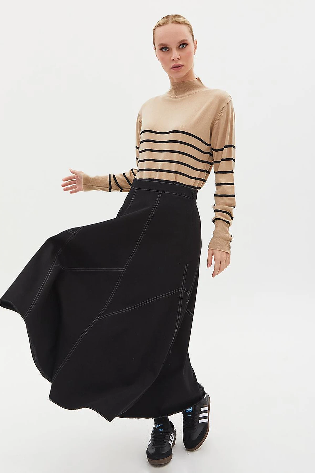 Turtleneck Striped Knitwear Sweater Stone Optical White