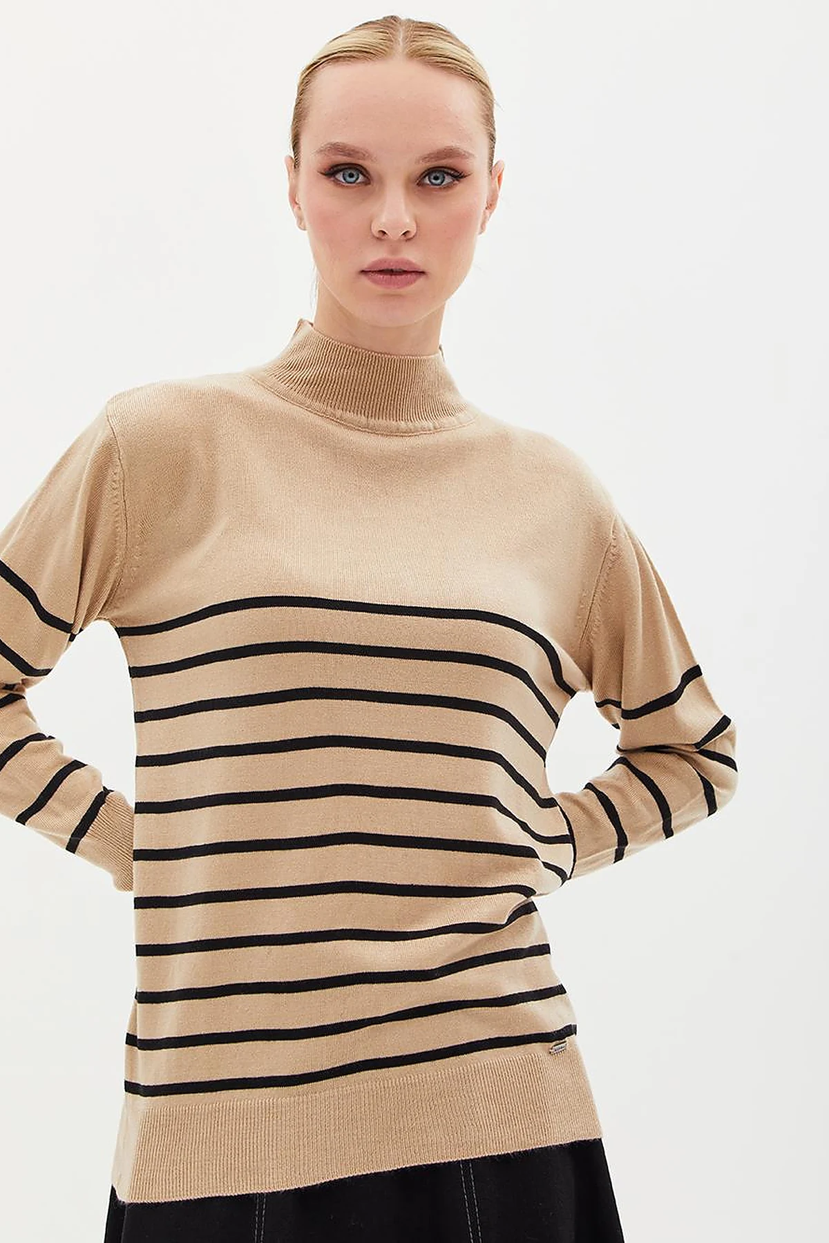 Turtleneck Striped Knitwear Sweater Stone Optical White