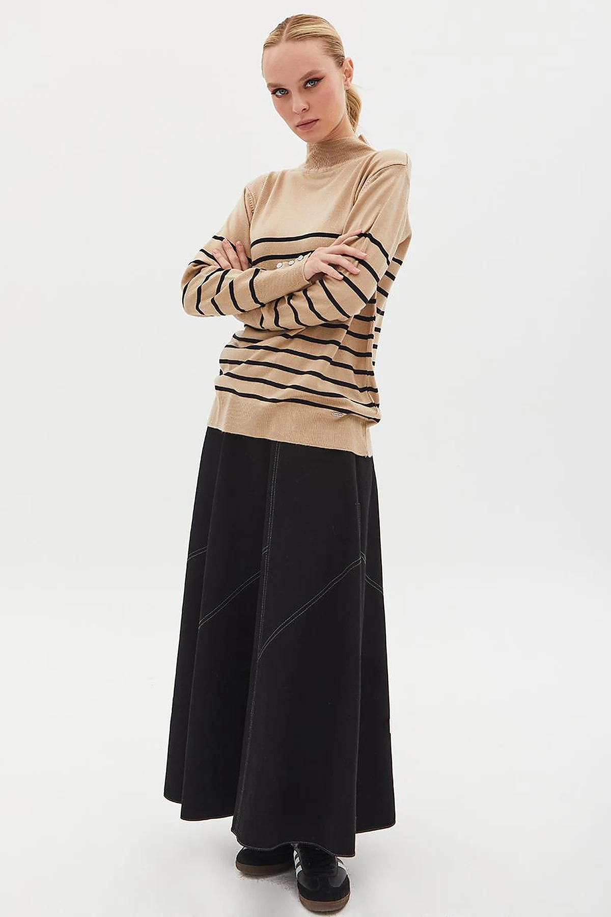 Turtleneck Striped Knitwear Sweater Stone Optical White