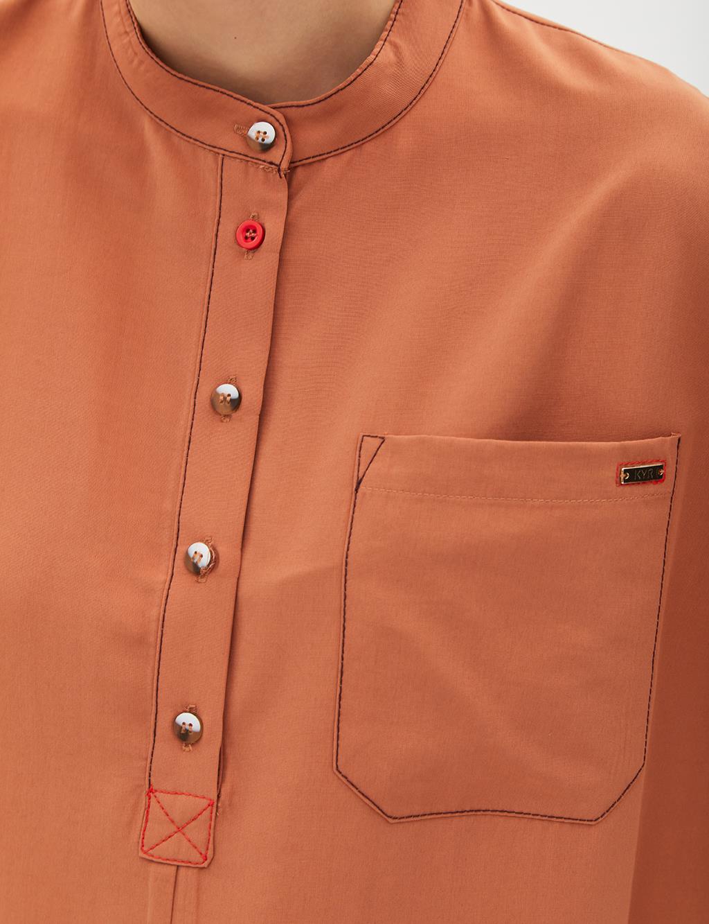 Contrast Stitched Pocket Tunic Orange
