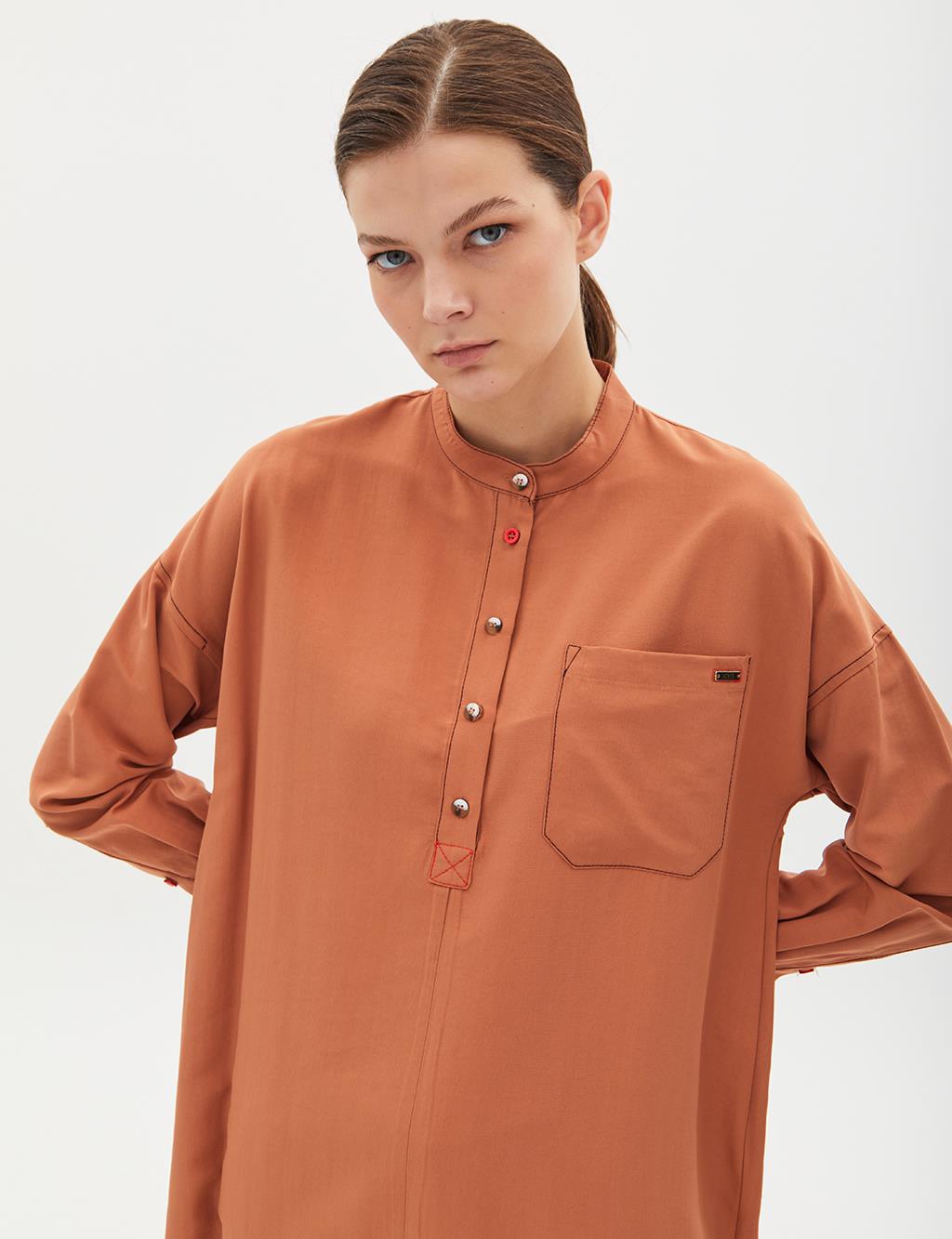 Contrast Stitched Pocket Tunic Orange