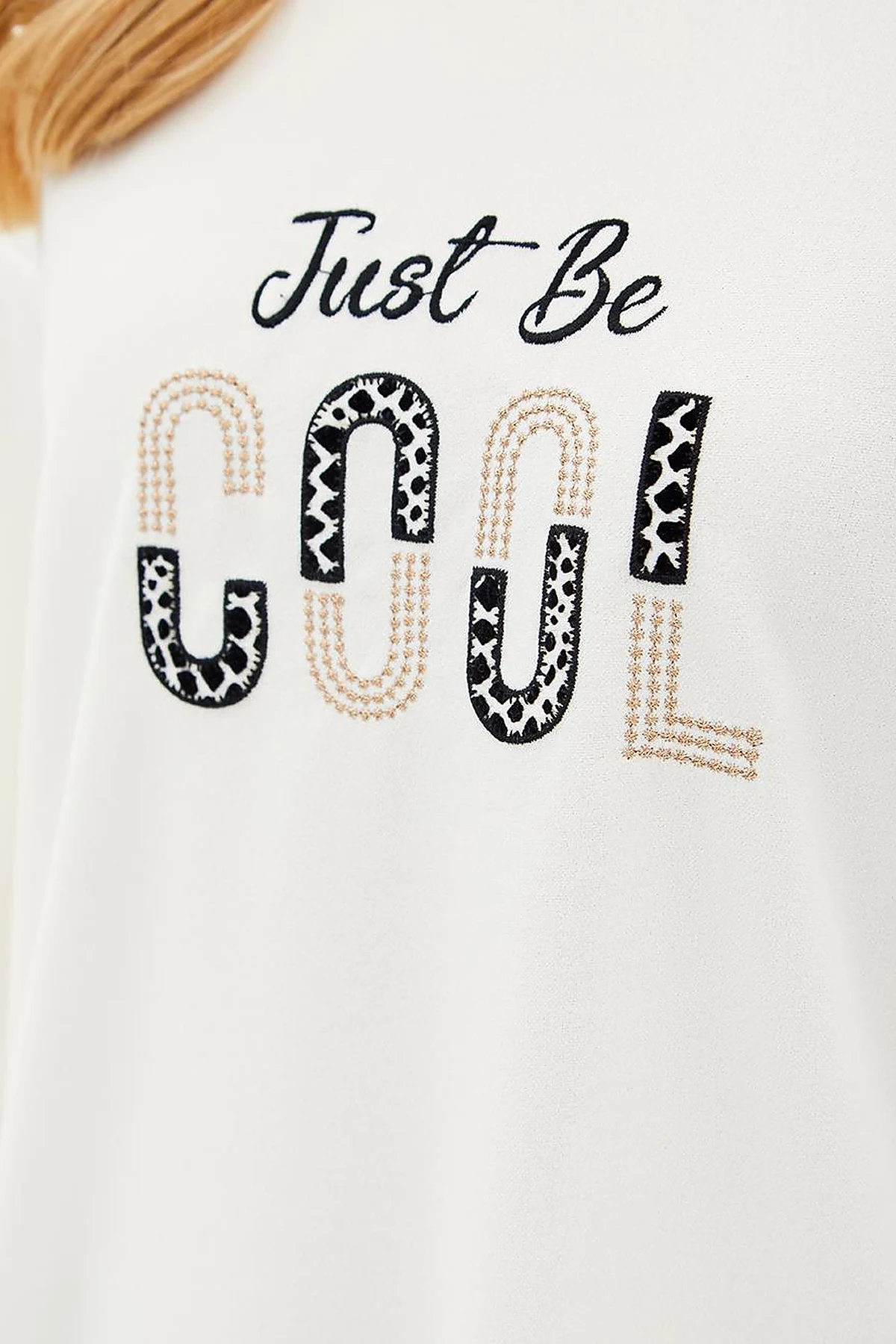 Slogan Embroidered Sweat Ecru
